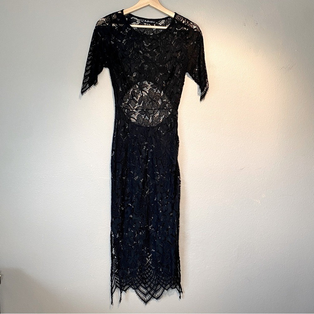 For Love & Lemon Black Lace Whimsigoth Fairy Grunge Dress XS Sheer Witchy